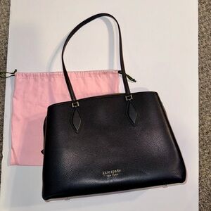 Kate Spade Hudson Large Work Tote with Laptop Insert Black Leather Pink Interior